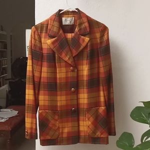 Skirt Suit wool brown orange plaid
